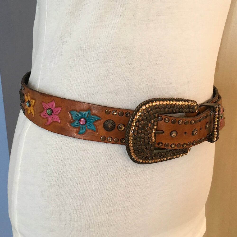 RN Design Brown Rhinestone Belt - Size S-M